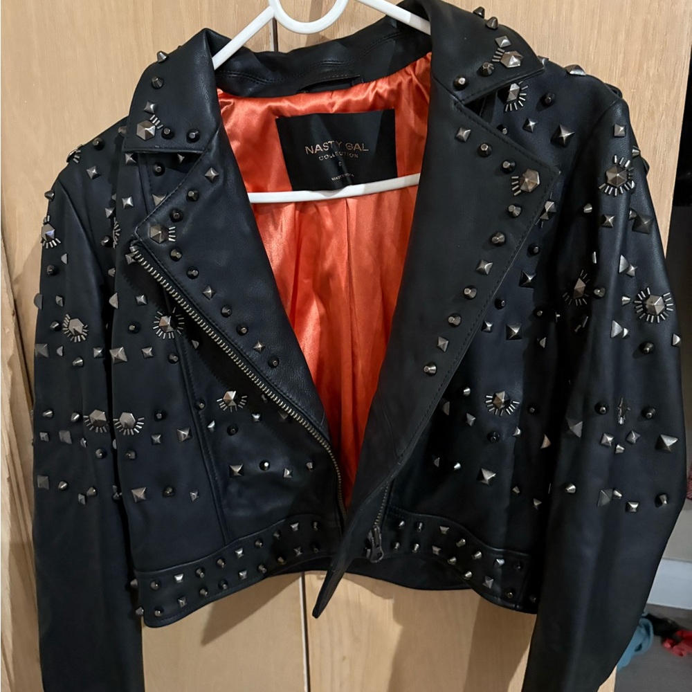 Nasty Gal Black Faux Leather Jacket with Studs